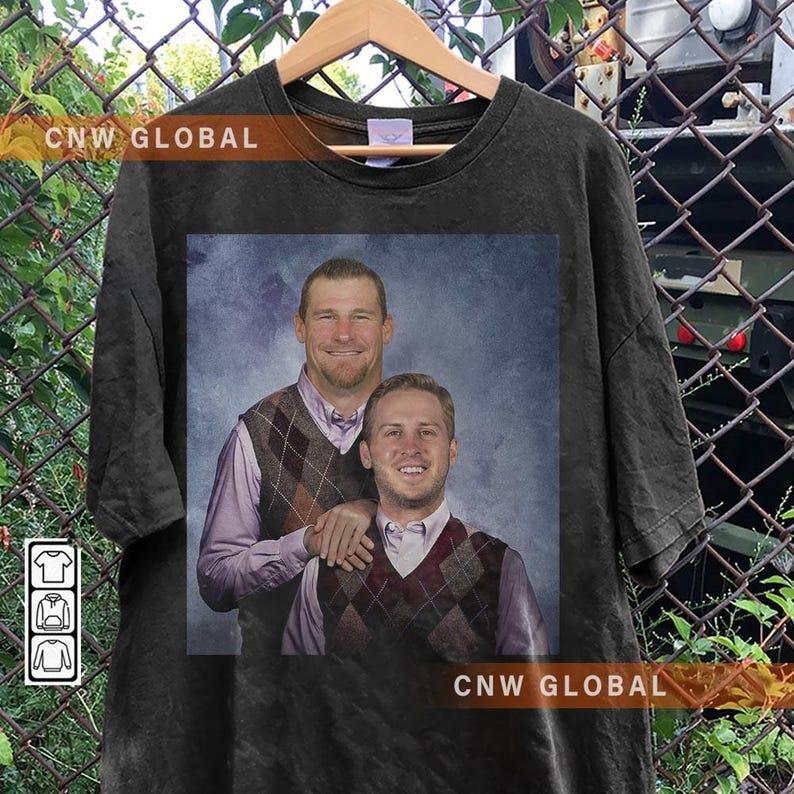 Jared Goff Dan Campbell Detroit Football Shirt, Lions Step Bros tshirt, Football 90s Fan Gift Classic Collar Cotton Fabric Top Decoration Graphic