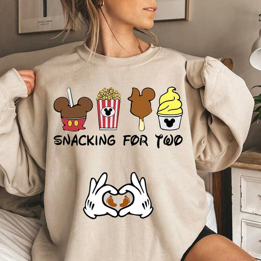 Snacking For Two Crewneck, Pregnancy Announcement T-Shirt, Baby Reveal Tee, Mom to be Shirt, Promoted to Mommy Shirt
