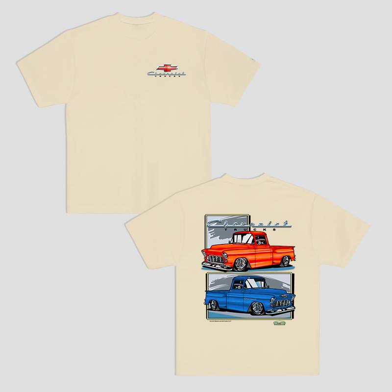 Vintage Vibe 2 Sides Chevy Trucks Obs 55-59 T-Shirt Men's Cotton Tee Old School Tee Gift for Him Classic Car Casual Menswear Top Dress
