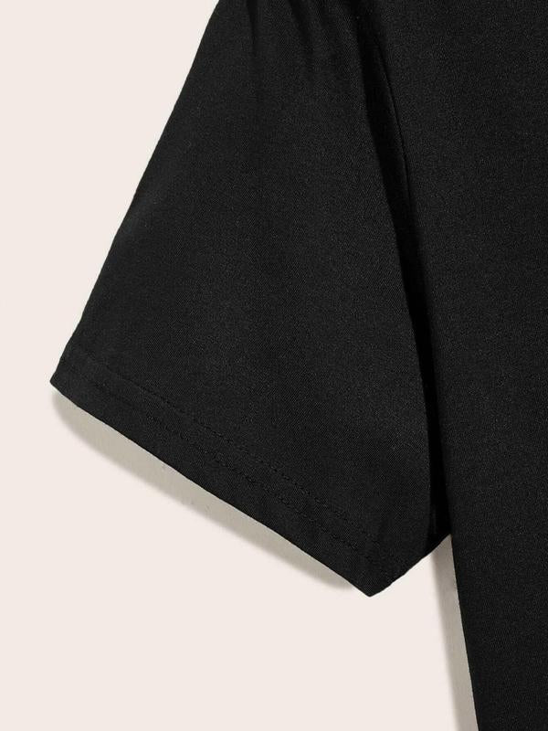 Men's Letter & Figure Print Round Neck Tee, Casual Streetwear Short Sleeve Crewneck T-shirt, Graphic Tees, Summer Clothes, Back to School Tee,Â Men's R