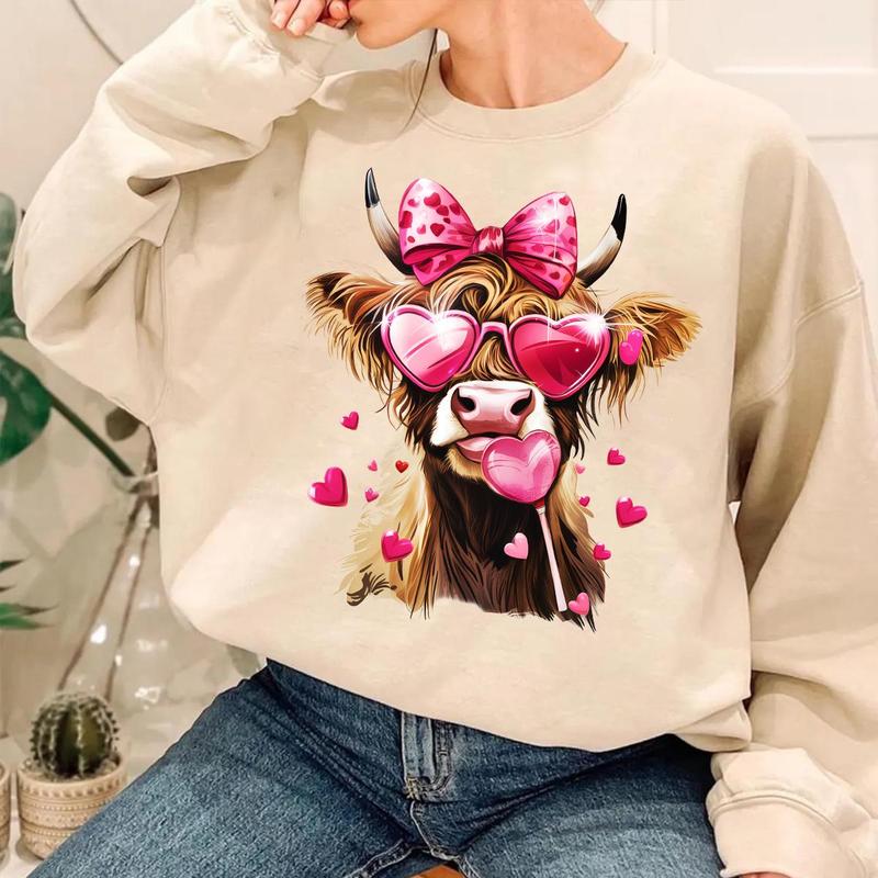 Highland Cow Valentine Sweatshirt, Valentine Coquette Sweatshirt, Retro Valentine Sweatshirt, Valentine Heart Sweatshirt