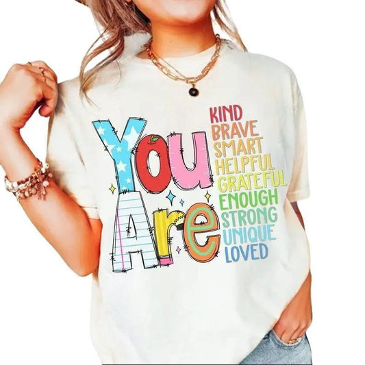 You Are Kind T-Shirt, Back To School TShirt, Teacher Appreciation TShirt, Retro Teacher T-Shirt, School Doodles T-Shirt Cotton Fabric