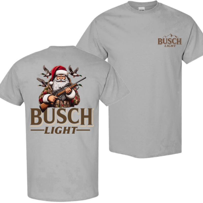 Busch Light, Christmas Santa Claus Hunting 2 Sided T-shirt , Perfect for Outdoorsmen and Waterfowl Hunter, Unisex for Men and For Women