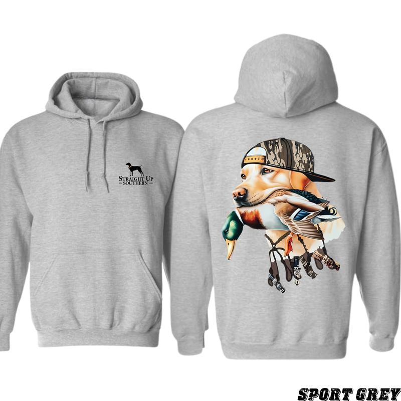 Straight Up Southern Hoodies , Bold hunting Dog With Duck , For Men And Women - Classic Fit - Menswear Sweatshirt