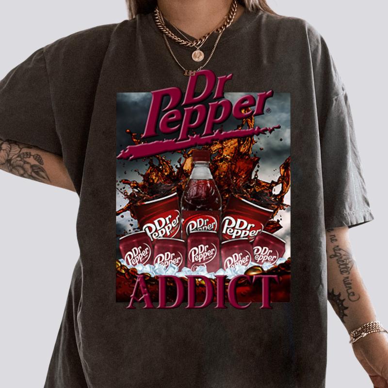 Dr Pepper Addict T-Shirt Streetwear Crewneck Made to Order, Menswear Cotton Top, Medium Comfort, Casual Retro Soda Drink Enthusiast Shirt