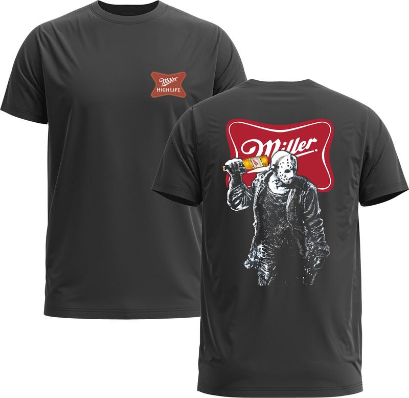 Jason Voorhees x Miller Tee - Friday The 13th Halloween Beer Unisex Shirt - Gildan 5000 Graphic TShirt, Heavy Cotton, Full Sizing & Colors