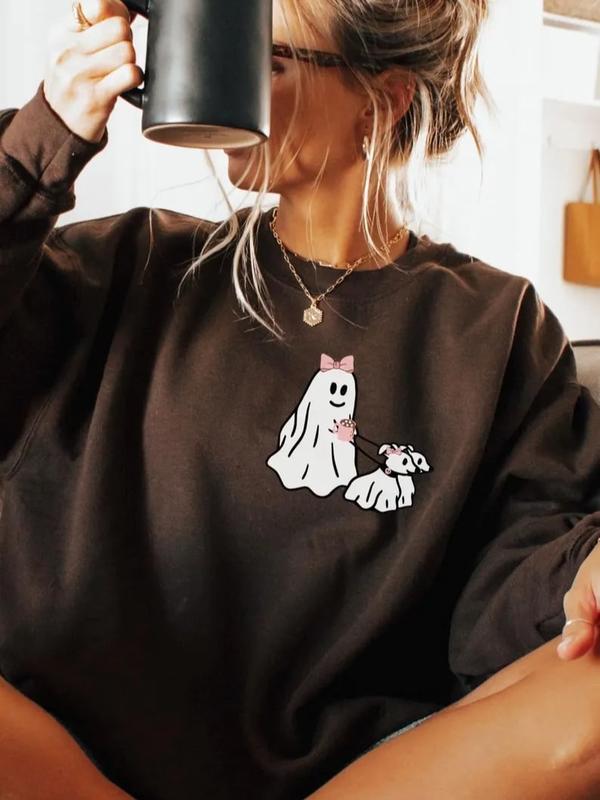 HALLOWEEN PINK GHOST Sweatshirt, Ghost Walking Dog Sweatshirt, Womens Halloween Sweater, Viral Ghost Walking Dog Shirt