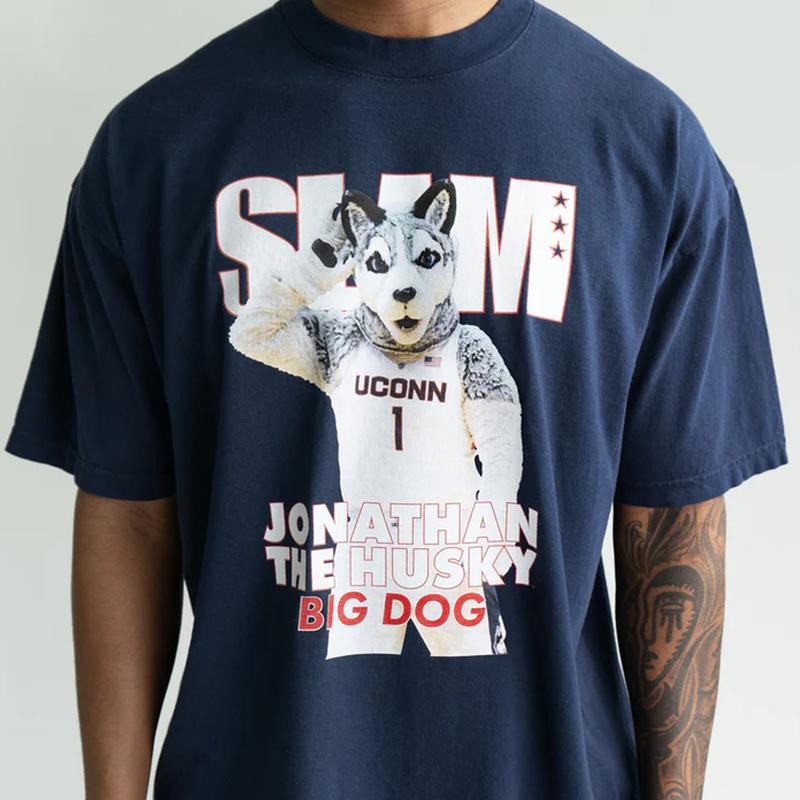 SLAM UConn Mascot Cover Tee Classic Cotton Menswear Top Embroidered Hoodie