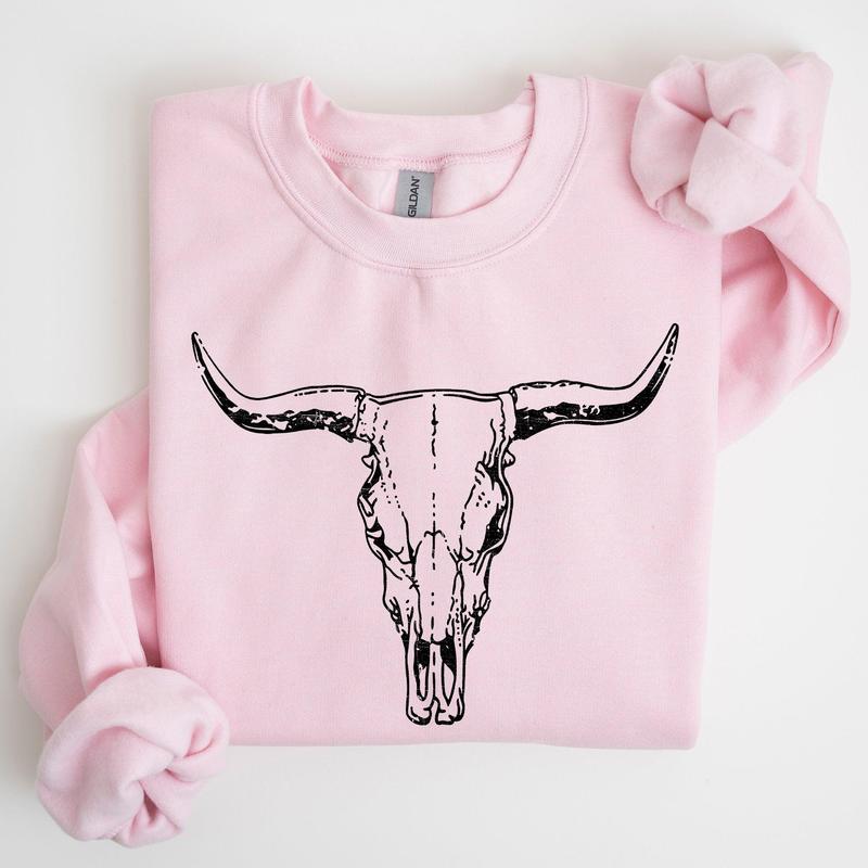 Long Horn, Cow Skull, Rodeo, Cowboy Sweatshirt Casual Comfort Womenswear ComfortableÂ Graphic