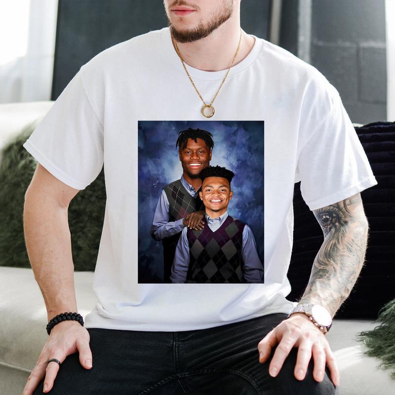 Justin Fields George Pickens Step Brothers Football T-Shirt, Step Brothers Football Shirt Classic Cotton Fabric Jersey Medium Menswear Top Collar