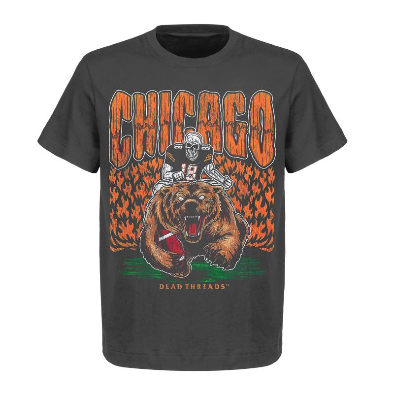 Deadman's Bear Graphic T-Shirt - Chicago Football Team  Gildan 5000 Heavy Cotton Shirts  Unisex American Football Top for Men and Women