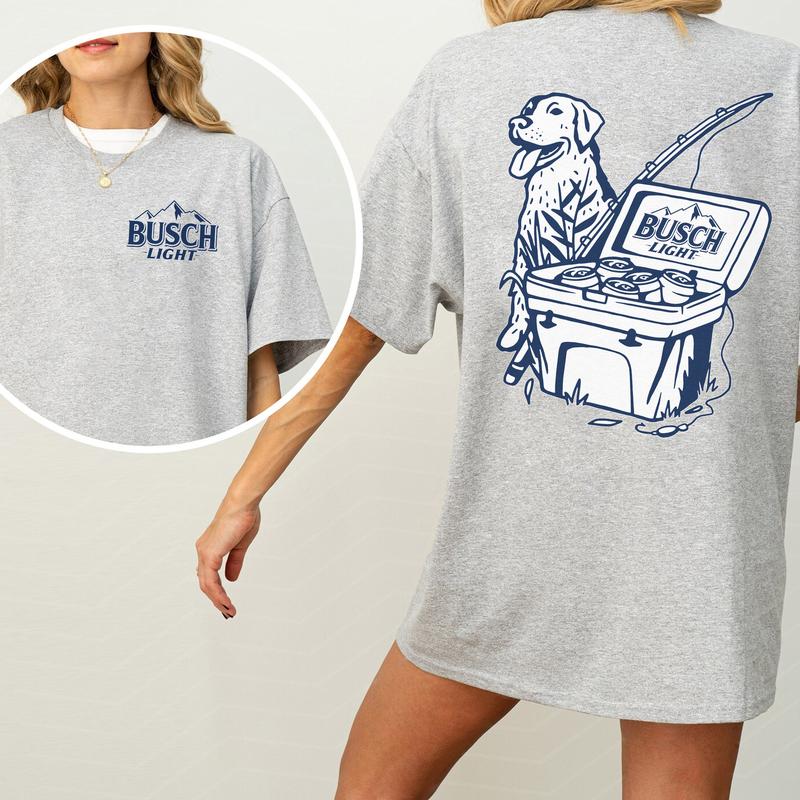 Vintage Busch Light Dog Fishing Shirt 2-Sided, Busch Light Fishing Scene with Dog Tee, Summer Fishing Graphic Printed Tshirt, Drink Tee, Drinking T-sh