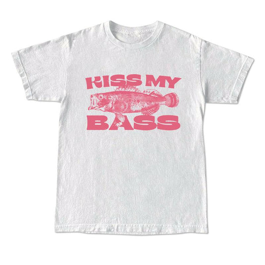 Kiss My Bass Vintage Style Fishing T-Shirt, Fisher Graphic Shirt Pink Design Limited Edition Menswear Birthday Christmas Day Menswear Birthday
