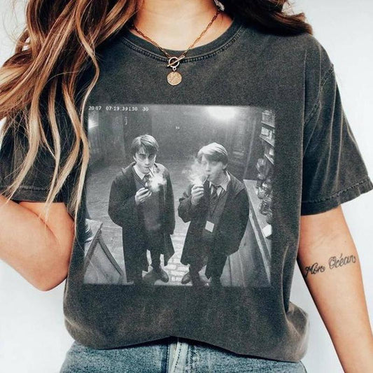 Harry And Ron Smoking Shirt Potter Tshirt Wizarding Fan Shirt Potterhead Christmas Birthday Gift Potter Book Funny 90s Vintage Meme Shirt