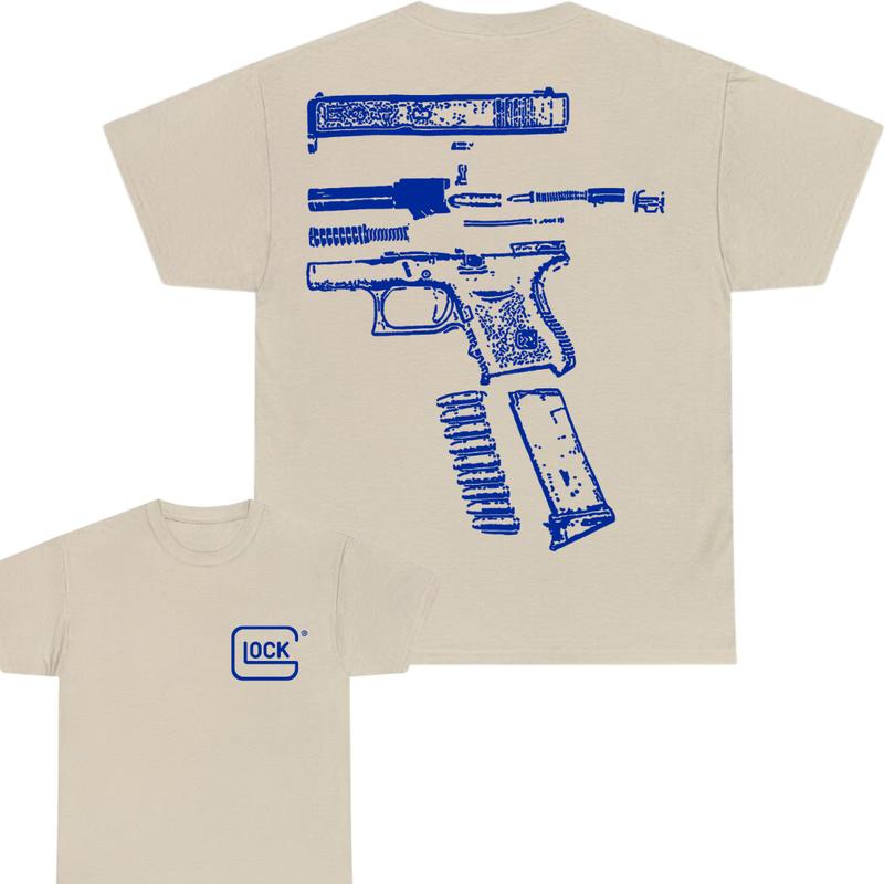Glock Tshirt , Double Side ,Design Color Blue - Full Color , For Him, For Her , Glock Shirt ,Menswear Tops Classic Cotton
