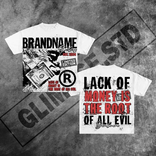 Y2K Graphic Lack Of Money Personalize Printed Tshirt Casual Cotton Crewneck Classic