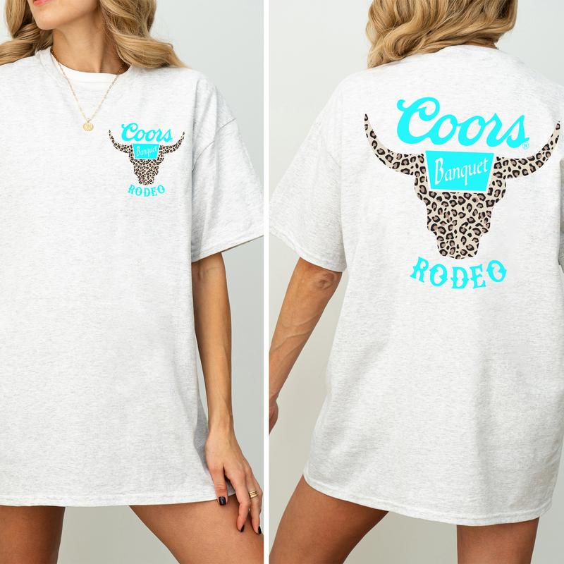 Vintage Coors Banquet Rodeo Leopard Shirt 2-Sided, Coors Rodeo Tee, Country Cowboy Shirt, Retro Bullhead T-shirt, Soft Cotton Fabric Casual Womenswear