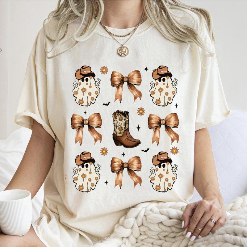 Coquette Halloween Shirt, Western Halloween Cowboy Ghost Shirt, Spooky Season T-Shirt Unisex Classic Cotton