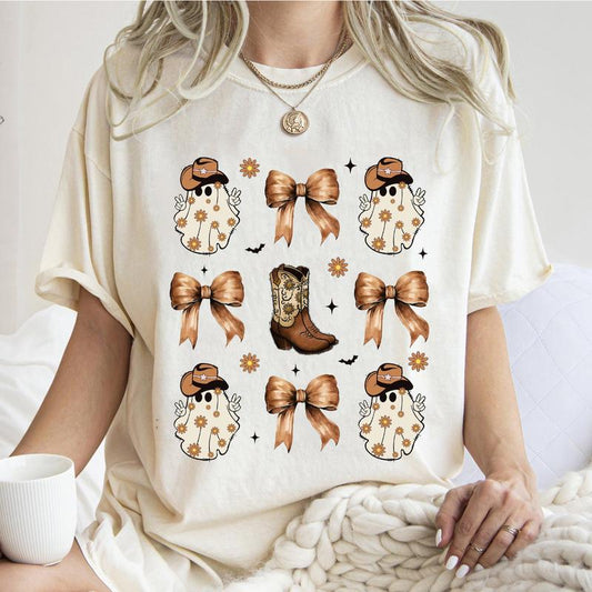 Coquette Halloween Shirt, Western Halloween Cowboy Ghost Shirt, Spooky Season T-Shirt Unisex Classic Cotton