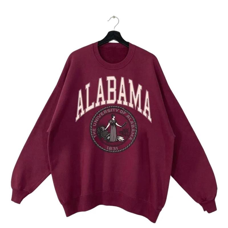 Vintage Style University Of Alabama Crimson Tide Crest T-Shirt Sweatshirt Cotton Menswear