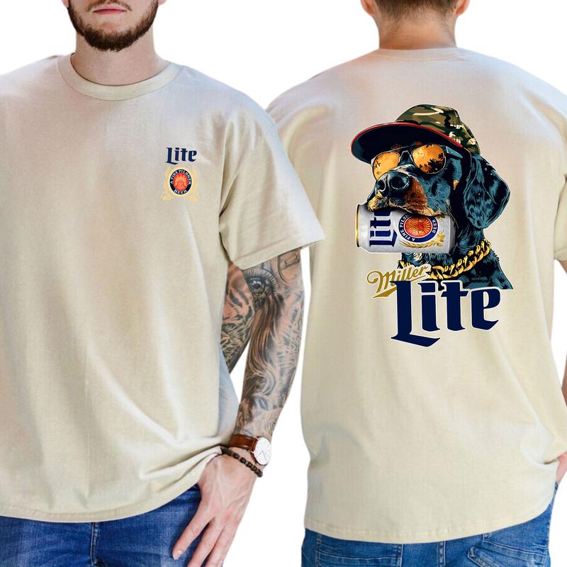 Miller Coonhound Dog Miller Lite 2 Sided T-Shirt, Hunting Shirt, Funny Beer Printed Shirt, Classic Cotton Top, Soft Fabric Shortsleeve Shirt