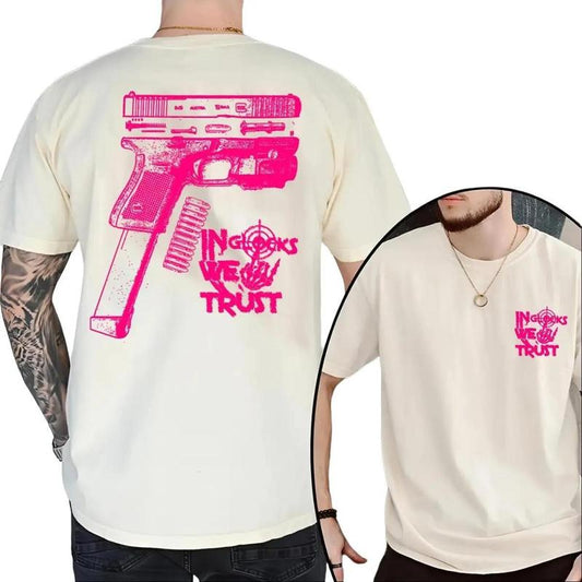 NEW Design Glock ,In Glock We Trust Skeleton 2 Side Tshirt,Vintage Tee,Unisex,Glock Tee,Glock Pink Color ,For Her,For Him tshirt for women Cotton