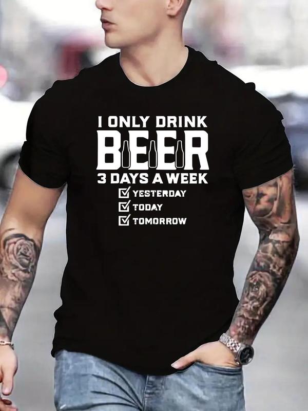 Men's Regular Fit Letter Print Round Neck Tee, Crew Neck Short Sleeve T-shirt, Summer Clothes, Casual Comfy Streetwear for Summer, Graphic Tees,Â Comfo