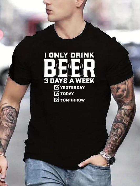 Men's Regular Fit Letter Print Round Neck Tee, Crew Neck Short Sleeve T-shirt, Summer Clothes, Casual Comfy Streetwear for Summer, Graphic Tees,Â Comfo