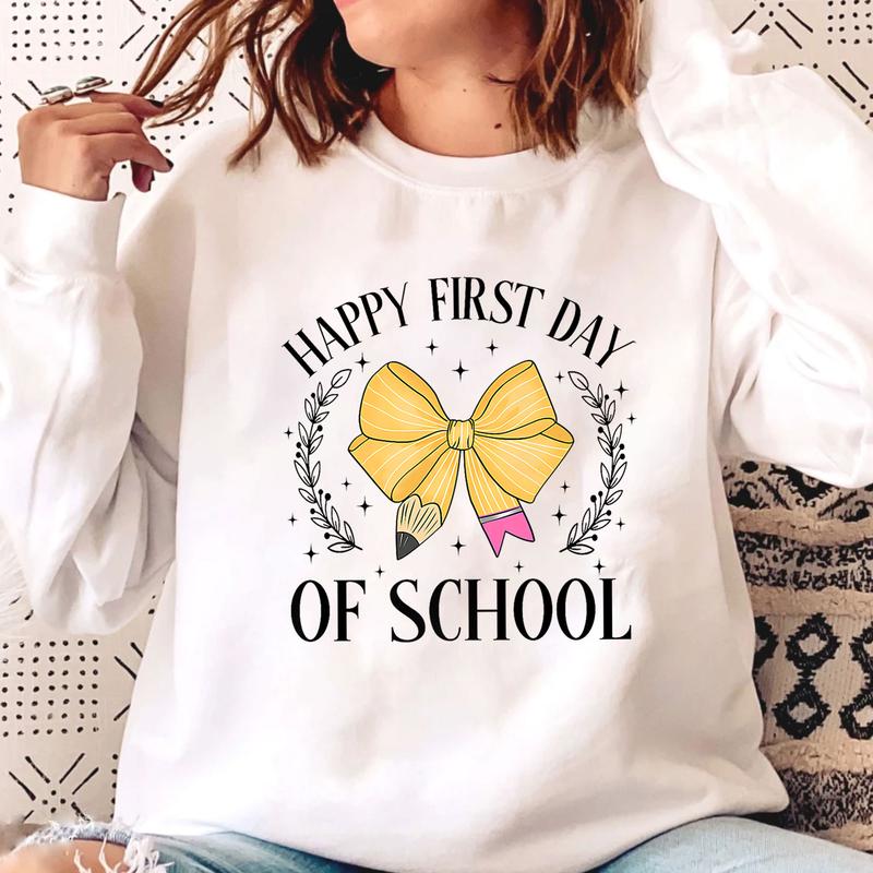 Happy First Day Of School Shirt, Pencil Bow Teacher Shirt, Coquette Bow Teacher Shirt, Back To School Shirt, Gift For Teacher, Teacher Appreciation Gi