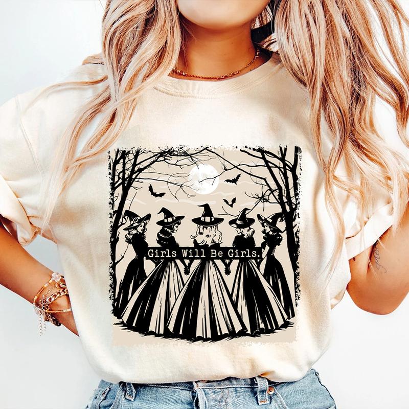 Girls Will Be Girls Witch Comfort Colors Shirt, Funny Witch Shirt, Halloween Women Shirt, Witchy Shirt, Feminist Shirt, Salem Trip Party Tee Cotton Fi