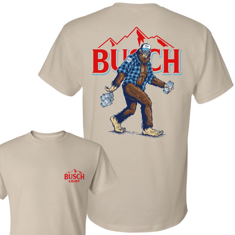 Bigfoot Busch Light Double Sided Tee Classic Cotton Tops Men's Crewneck T-shirt Menswear Collar