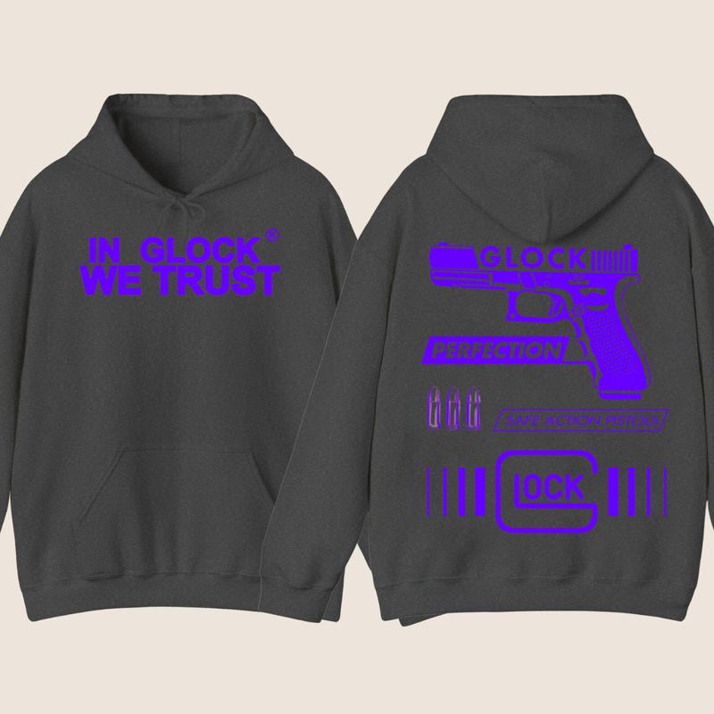 IN GLOCK WE TRUST Hoodie - Double side print - GLock Hoodie -Full color - Classic Menswear for Winter - Glock shirt - For her - for him - Underwear