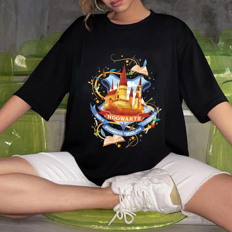 HP Cartoon Hogwarts Sweatshirt Hoodie Shirt, gift for fan Cotton Relaxed Fit Sweaters Tee