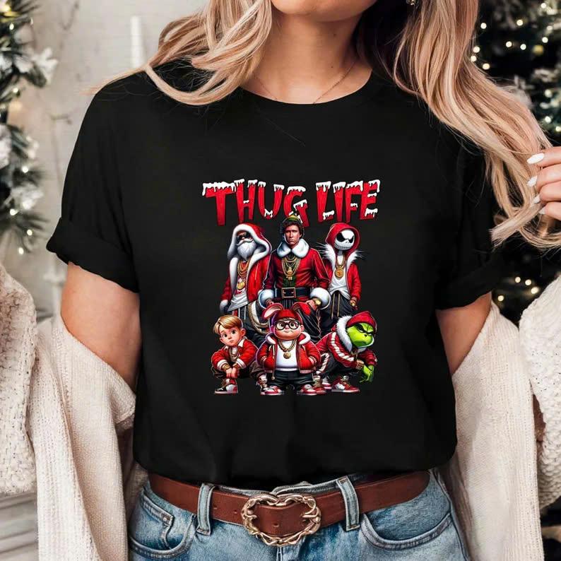 Thug Life Sweatshirt, Christmas Sweater, Funny Christmas Vintage Movie Tee Shirt, Christmas Gift Sweater Casual Comfort Cotton Sleeve
