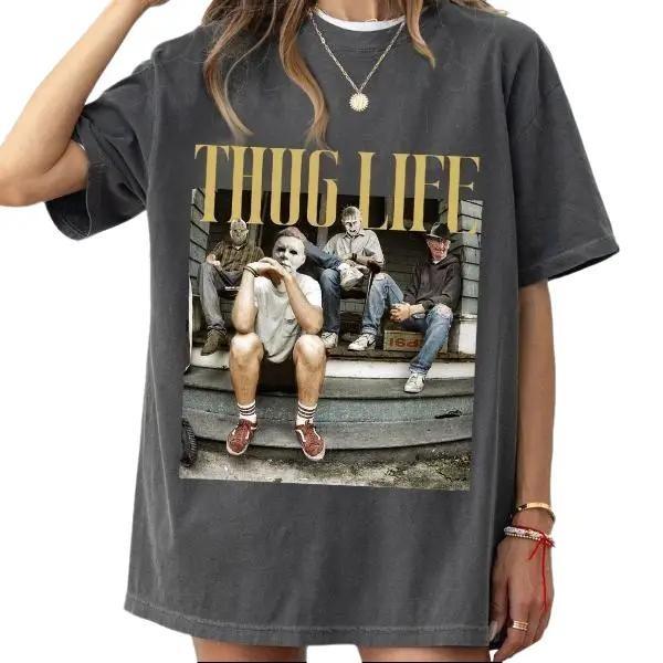 Thug Life H0rr0r T-Shirt, M_ichael M_yers Jas0n V00rhees P.inhead F.reddy K.rueger Shirt Cotton Fabric