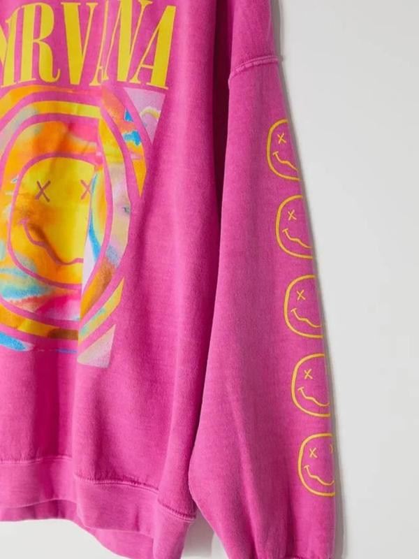 Hot Pink Nirvana Smile Face Sweatshirt, Happy Face Shirt, 90s T-shirt Vintage Aesthetic, Y2K Clothing, Y2K Fashion, Gift For Her, Nirvana Smile Shirt,