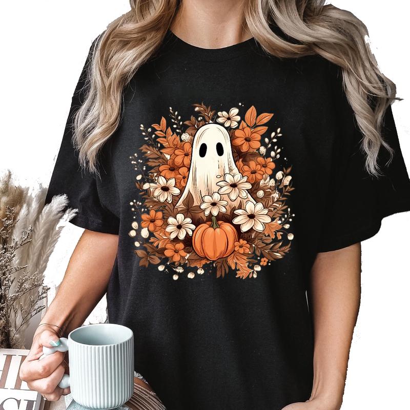 Vintage Floral Ghost Halloween T-Shirt Unisex Classic Cotton