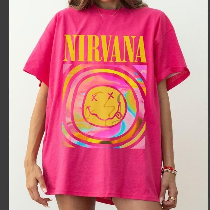 Nirvana Hot Pink Shirt Nirvana Crewneck Tee Nirvana Pink T-Shirt Cotton Fit