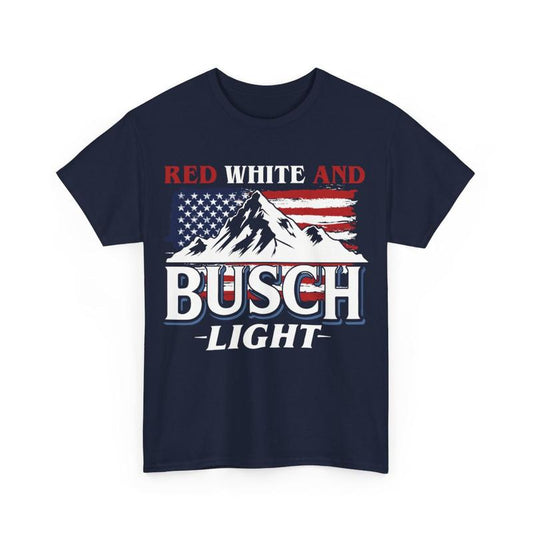 Red White and Busch Light Heavy Cotton Tee