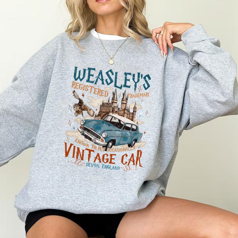 HP Weasley's Vintage Car Sweatshirt Hoodie Shirt Cotton Fit