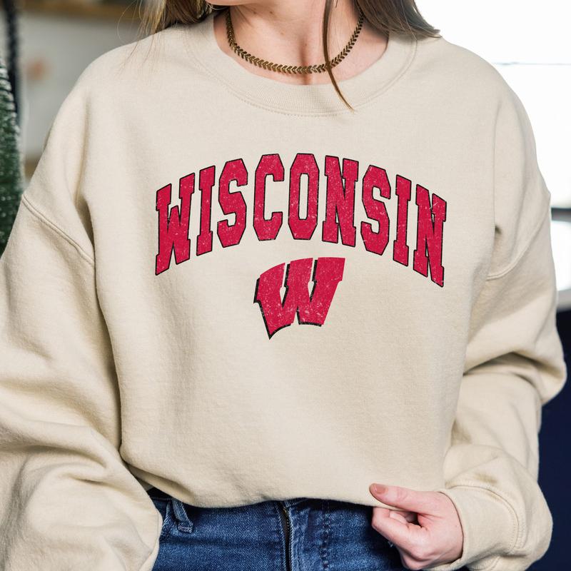 Wisconsin Badgers Vintage NCAA Sweatshirt, University Football Shirt, Gift for Men, Girls Crewneck, Cotton Pullover, Classic Sweaters Comfort