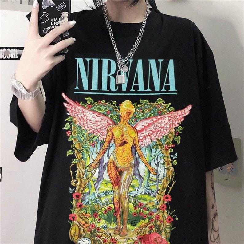 Vintage Band T-Shirt In Utero Nirvana Tour 90s Shirt Kurt Cobain Oversized Music Rock Festival Clothing T-Shirt Cotton Menswear