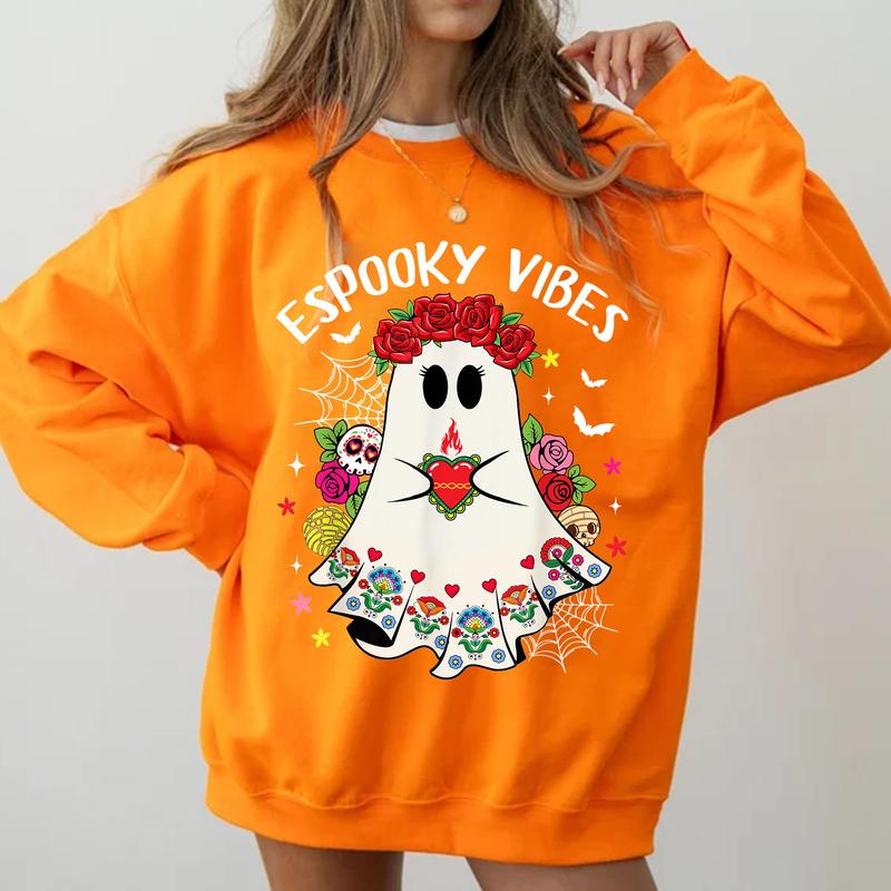 Espooky Vibes Concha Day Of The Dead Mexican Halloween Ghost T-Shirt