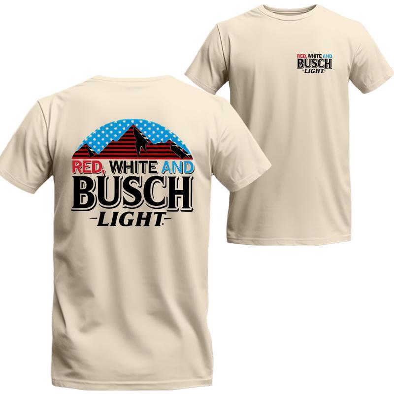 Busch Light, Beer, Red White And Busch Light 2-sides T-shirt,  For Men, For Women,  Casual Graphic Round Neck T-shirt for Summer, Fashion Top for Dail