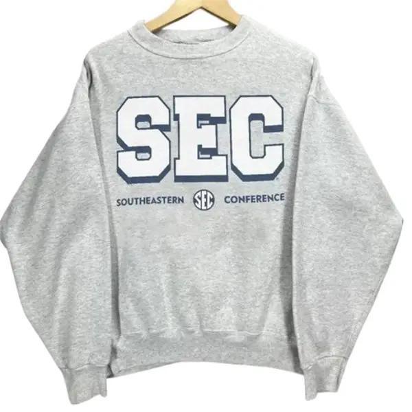 Sec Block Retro Sweatshirt, NCAA Southeastern Conference SEC Shirt, College Hoodie Cotton Menswear Sweaters Classic Polyester Spandex Sport