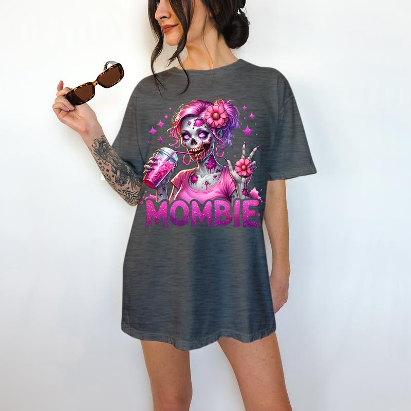 Mombie - T-Shirt, Momster Skeleton, Bright Graphic, Funny Apparel, Snarky, Gift Idea, Relaxed Fit, Casual Apparel, Cute Top, Great with Jeans, All Sea