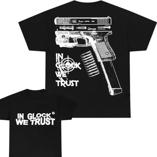 In Glock We Trust Limited Edition Double Sided Tee, Full Color,New Design Black & White, Men's & Women's Tops glock shirt