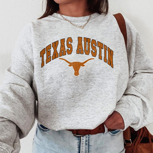Texas Longhorns Vintage Football NCAA Trendy Sweatshirt, University of Texas Unisex Football NCAA Shirt, Gift For Men, Gift For Girls, Crewneck, Cotto