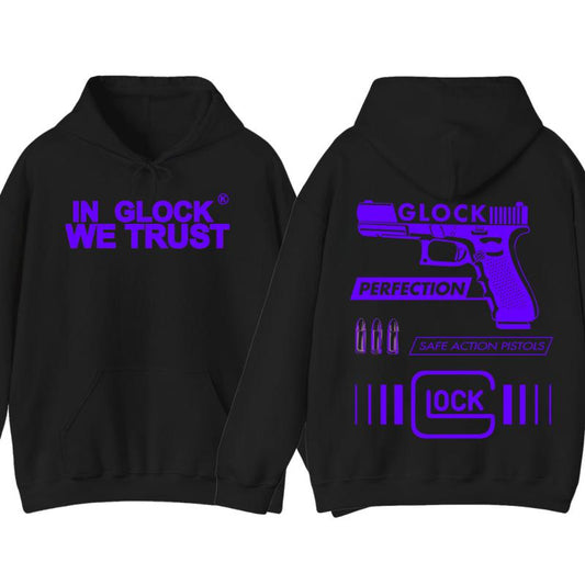 IN GLOCK WE TRUST Hoodie - Double side print - GLock Hoodie -Full color - Classic Menswear for Winter - Glock shirt - For her - for him - Underwear