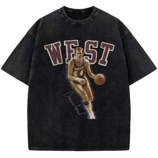 Jerry West Tribute T-Shirt The Logo Basketball Custom Fan Made Art Vintage Design Graphic Tee